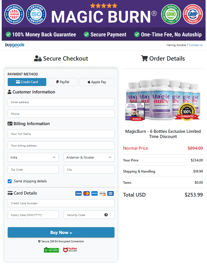 MagicBurn order page
